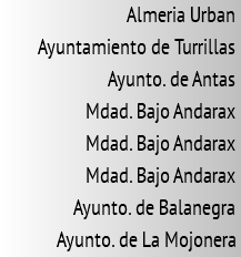Almeria Urban Ayuntamiento de Turrillas Ayunto. de Antas Mdad. Bajo Andarax Mdad. Bajo Andarax Mdad. Bajo Andarax Ayunto. de Balanegra Ayunto. de La Mojonera